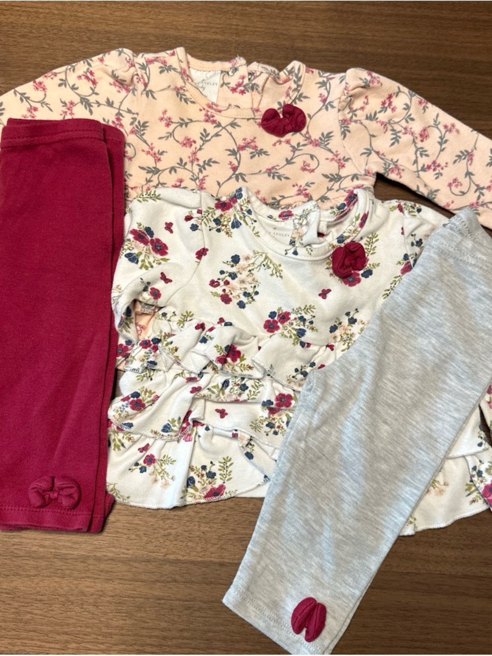 Laura Ashley Floral Ruffle Pajama Set - Pink, Cream & Gray